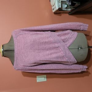 Hard Tail Womens Criss Cross front sweater shirt Pink and Gray Size Small